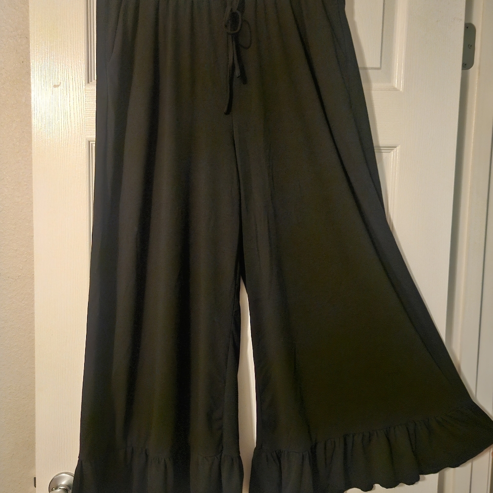Amazon Black Wide Leg Ruffle Pants